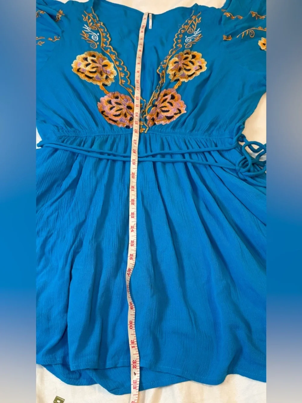 Free People Cora Embroidery Mini Dress Blue Coachella Stagecoach Festival - Picture 3 of 13